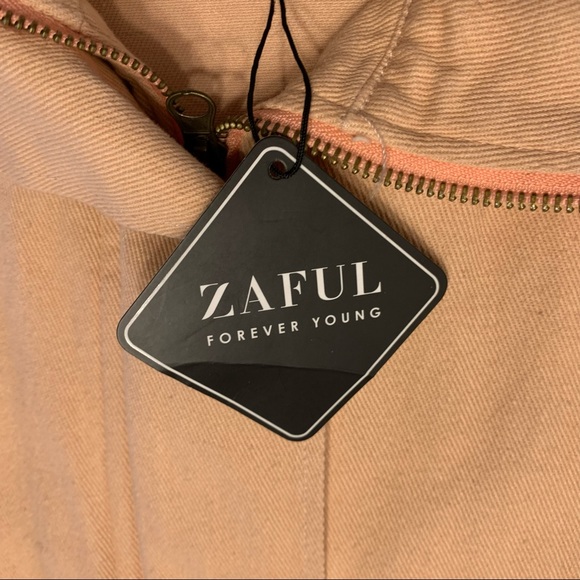 🆕 NWT Zaful zip up/snap peach canvas flight jacket commanding officer patch - Picture 5 of 12